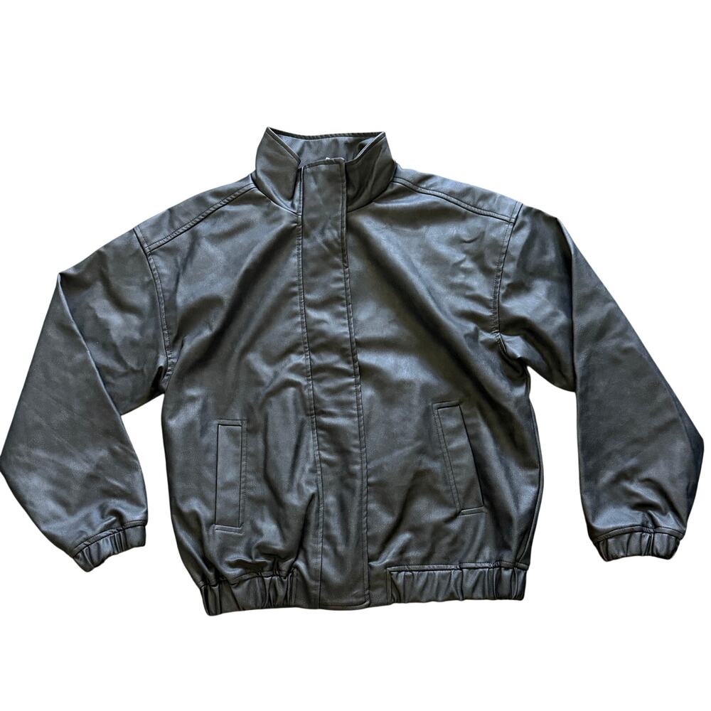 Wild Fable Black Faux Leather Bomber Jacket Full Zip Snap Size Small NWT